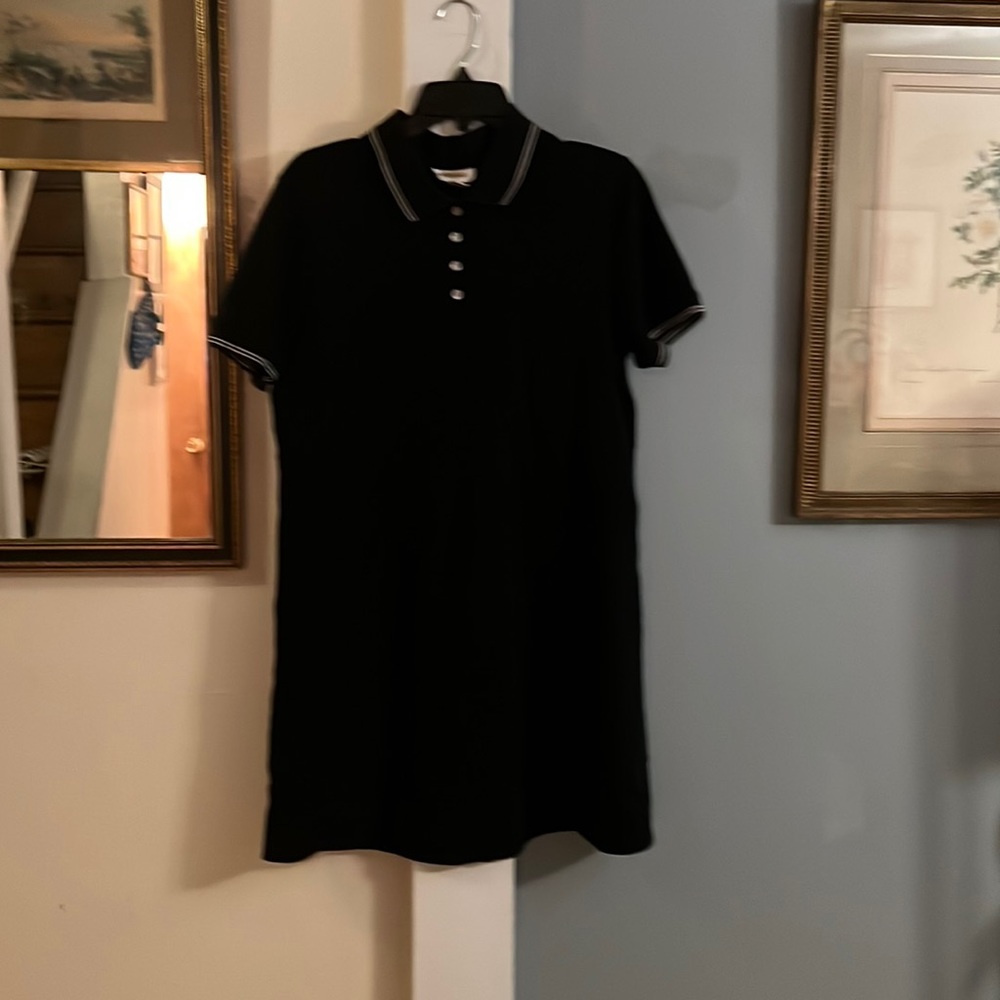 Black polo dress with white trim